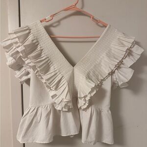 Zara White Ruffled Peplum Blouse